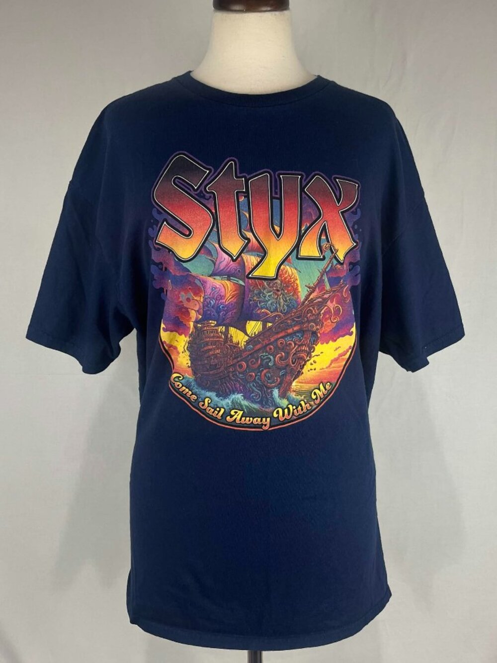 Vintage EUC Styx Tour T Shirt Mens Come Sail Away Blue Cotton Rock Band Sz XL